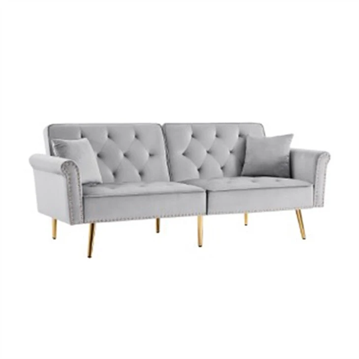 Sofa giường ba chỗ ngồi có tựa lưng gấp-Sofa vải tựa lưng có tay tựa đầu đinh